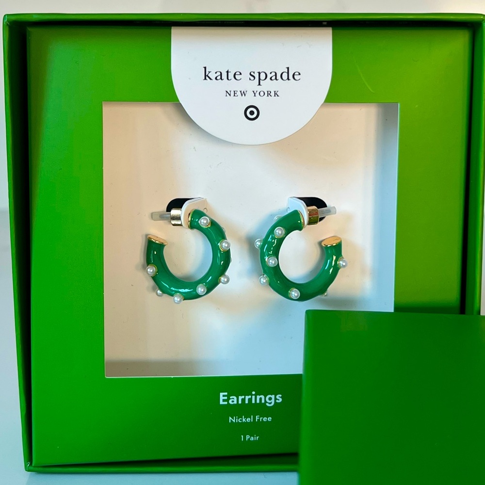 Kate Spade Green and White Hoop Earrings NWT